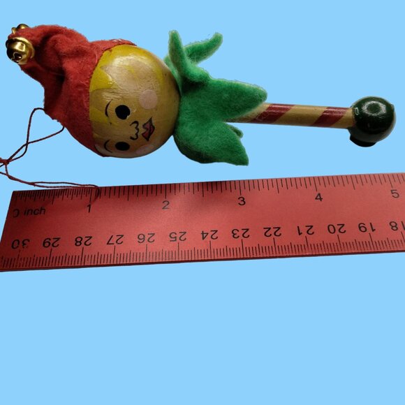 Jester Christmas Ornament Elf clown Baton Wood Grannycore - Picture 6 of 6